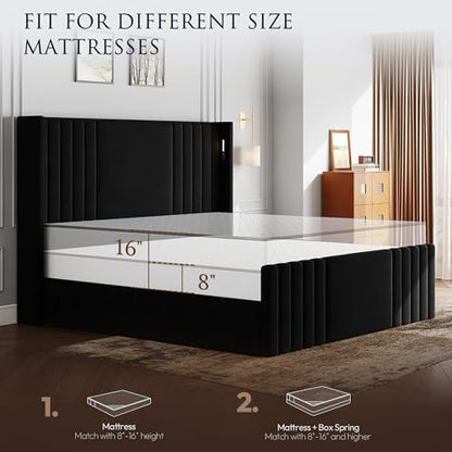 Black Queen Size Platform Bed with Reading Lights, view 6