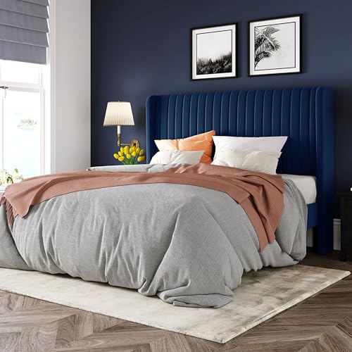 Queen Size Velvet Bed Frame/Vertical Channel Tufted Wingback, view 2
