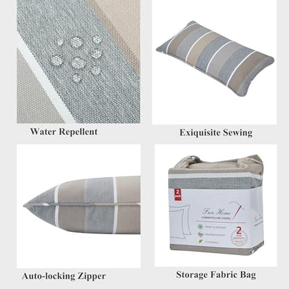 Outdoor Lumbar Pillow Covers 12X20 Inch, No Insert-Grey Stripe
