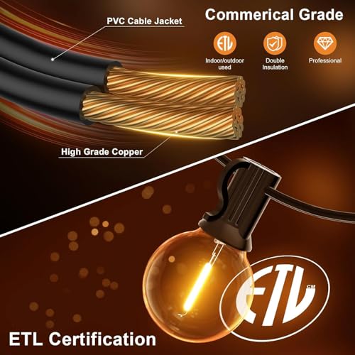 Outdoor String Lights, 100FT G40 Bulbs Shatterproof Patio Lights, view 6