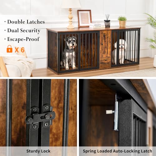 70" Double Dog Crate Furniture w/Feeding Station & Storage Cabinet, view 5