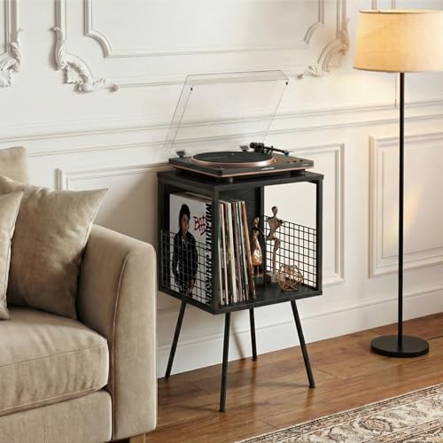 Record Player Stand with Storage Holds 100+ Vinyl Records, view 3