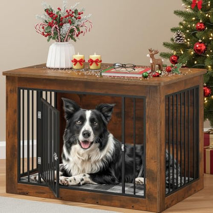38" Dog Crate Furniture 2-in-1 Iron-Wood Fusion up to 60 lb, view 2