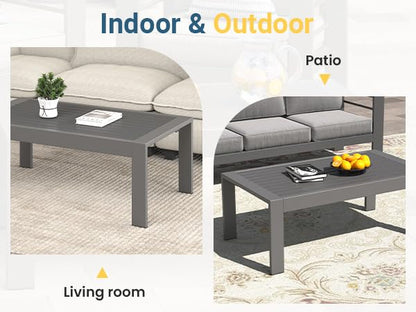 Outdoor Furniture Patio Coffee Table, Rectangle Outdoor Coffee Table, All-Weather Patio Metal Coffee Table for Balcony, Garden, Deck, Backyard, Grey