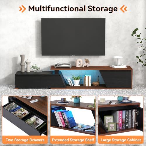Extendable TV Stand, LED Entertainment Center, 63" - 90.6", view 5