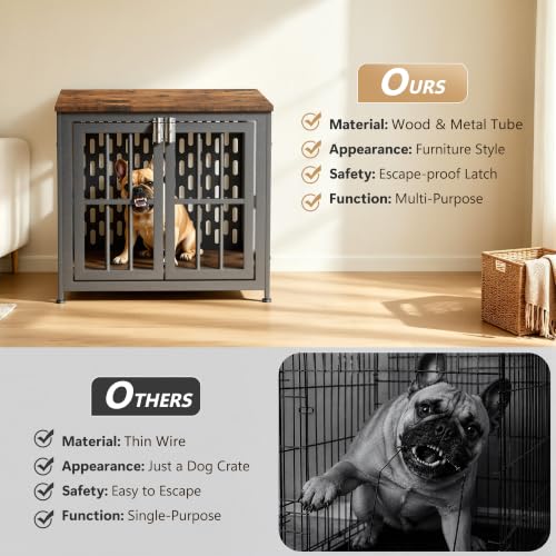 Heavy Duty Dog Crate Furniture 26 inch for Small Dogs, Aged Black, view 6
