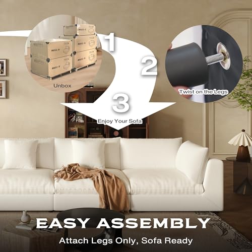 Oversized Modular Sectional Sofa,Cloud Couch Deep Seat Sofa Cushion Covers Removable, Oversized Sectional Couches for Living Room (3 Seater+1 Ottoman-Cream White)