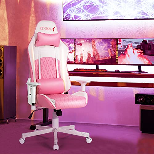Gaming Chair, Pink Ergonomic High Back Computer Chair with Headrest & Lumbar Support, Racing Style Desk Task Rolling Chair for Home Office Gaming Working Studying