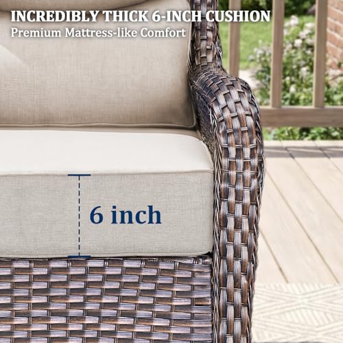 Luxury Swivel Rocker Chair Sofa Set with 6" Thick Cushions,8-Piece Wicker Patio Chair with Coffee Table and Ottoman,Outdoor Comfortable High Back Chair Patio Furniture Set - Brown | Beige