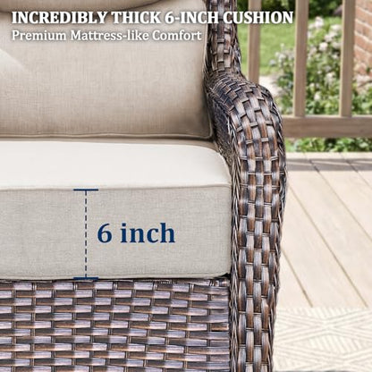 Luxury Swivel Rocker Chair Sofa Set with 6" Thick Cushions,8-Piece Wicker Patio Chair with Coffee Table and Ottoman,Outdoor Comfortable High Back Chair Patio Furniture Set - Brown | Beige