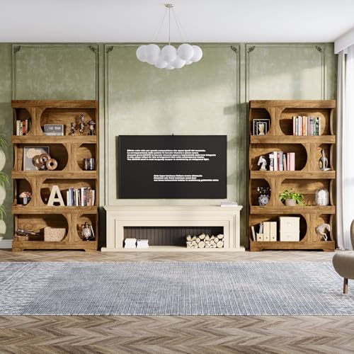 71" Tall Bookcase Set of 2, 4-Tier S-Shaped Bookshelf, view 6