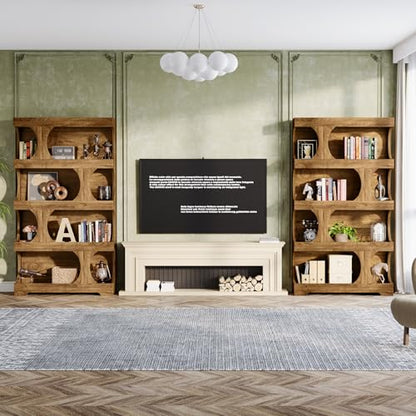 71" Tall Bookcase Set of 2, 4-Tier S-Shaped Bookshelf, view 6