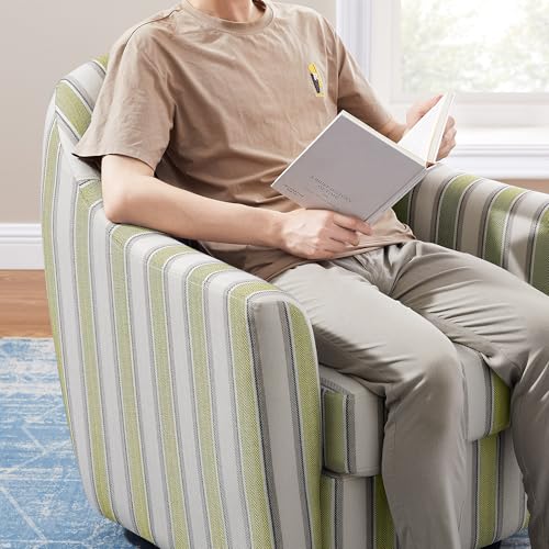 Swivel Accent Chair, Swivel Barrel Chair Modern Upholstered Round Armchair, Comfy Club Reading Chairs for Adults, Reading Accent Chairs for Living Room, Bedroom, Office (Green Stripe)