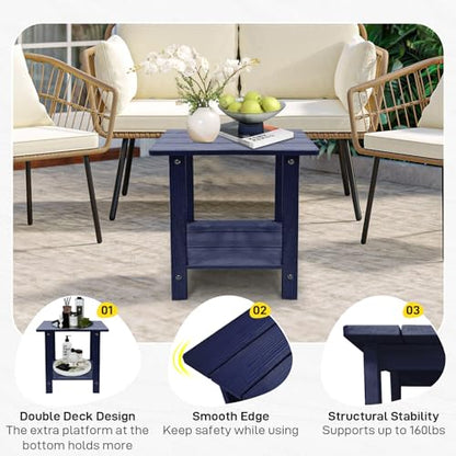 Outdoor Side Table, Weather Resistant Double Small Adirondack Side Table, Outdoor Indoor End Table for Adirondack Chair, 17" Patio Table for Pool, Deck and Porch, Deep Blue