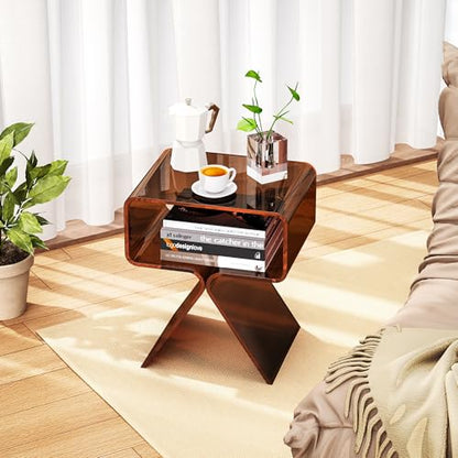 Acrylic Nightstand Side Table Modern Design Clear Home Decor Display End Table for Living Room (Dark Brown)