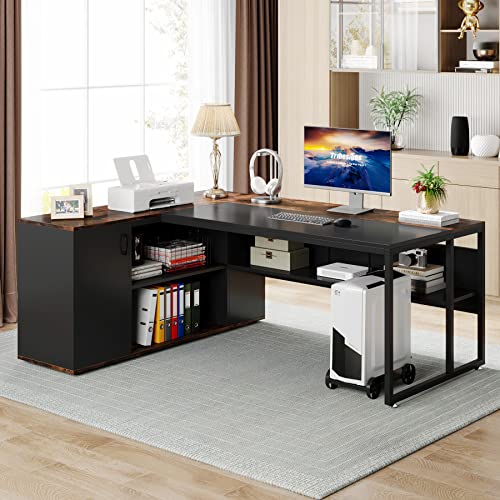 Tribesigns 71 inch Executive Desk, L Shaped Desk with Cabinet Storage, view 5