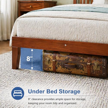 Brown Solid Wood Platform Bed Frame with Slat Support, view 7