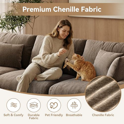 110” Cloud Sectional Couches for Living Room, Modular Sectional Sofa with Deep Seat, Convertible L-Shape Couch with Storage Ottoman for Bedroom Apartment, Chenille (Brown)