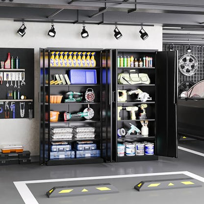 72" Tall Metal Storage Cabinet with Lock, Garage Cabinet with 2 Locking Doors and 5 Adjustable Shelves,Steel Locking Cabinets for Garage,Home Office,Kitchen,School,Warehouse(Black)