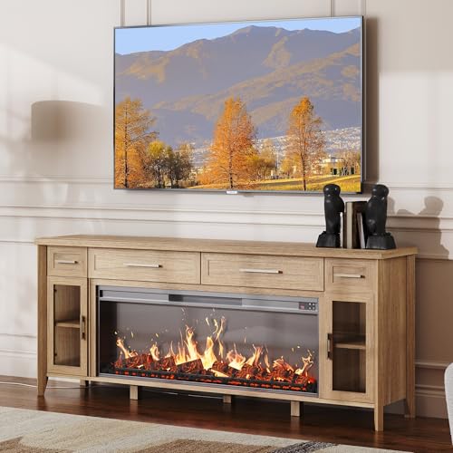 74" Apex Extra Large TV Stand with 48" Electric Fireplace - Camel, view 4