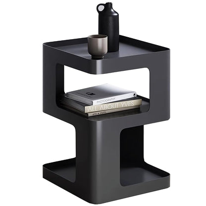 Modern Metal Side Table with Storage,Small End Table for Sofa & Couch,3-Tier Compact Nightstand for Small Spaces,Black Bedside Tables for Living Room & Bedroom,No Assembly Required