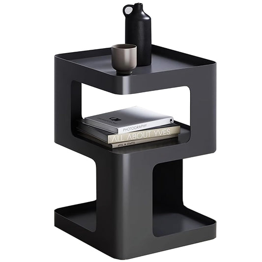 Modern Metal Side Table with Storage,Small End Table for Sofa & Couch,3-Tier Compact Nightstand for Small Spaces,Black Bedside Tables for Living Room & Bedroom,No Assembly Required