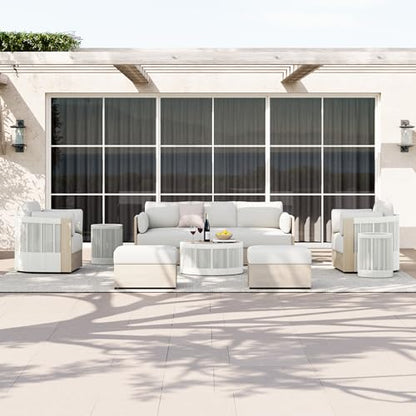 CHITA Outdoor Patio 3-Seater Sofa with Acacia Wood Frame, Fully Assembled | FSC Certified Acacia Wood Frame, 7.9in Thick High-Resilient Seat Cushion, 2 Arm Pillows, Modern Outdoor Patio Furniture