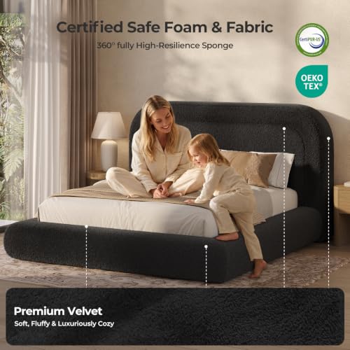 Upholstered Queen Cloud Bed Frame with 5.9" Headboard, Black, view 6