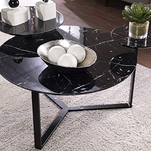 Saxelby Faux Marble Cocktail Table - Transitional Design, Black Iron and Wood - Ideal for Living Room, Family Room (CK1125100)