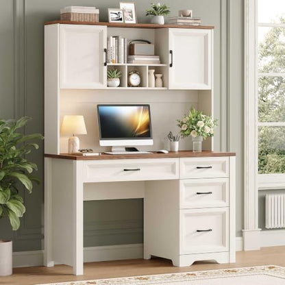 Farmhouse Desk with Hutch, Executive Desk with Storage Cabinet, view 2