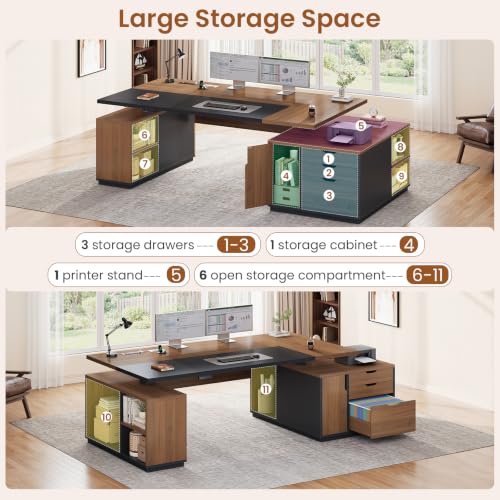 77.1" Executive Large Electric Standing Desk, Brown, view 5