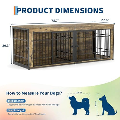 78.7" Dog Crate Furniture, Dog Kennel Furniture with Divider, Lockable, view 4