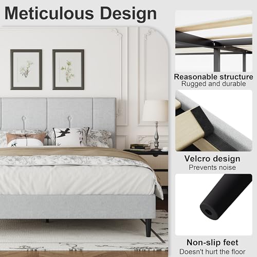 Queen Velvet Headboard Bed Frame Light Grey, view 7