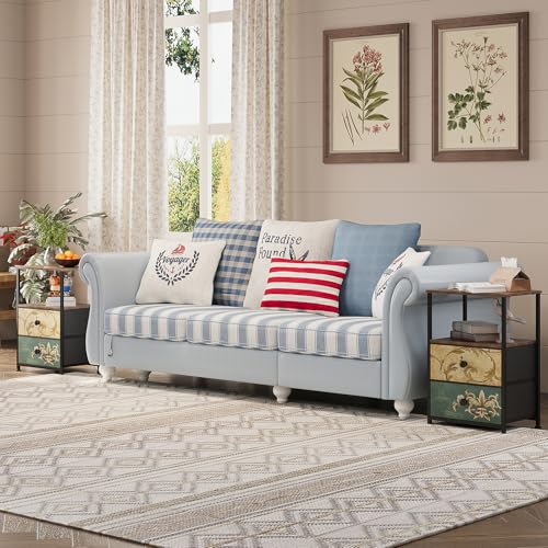 Nightstand with 2 Fabric Drawers Retro Flower End Table Side Table with Open Storage Shelf for Bedroom Living Room Sofa Beside Vintage