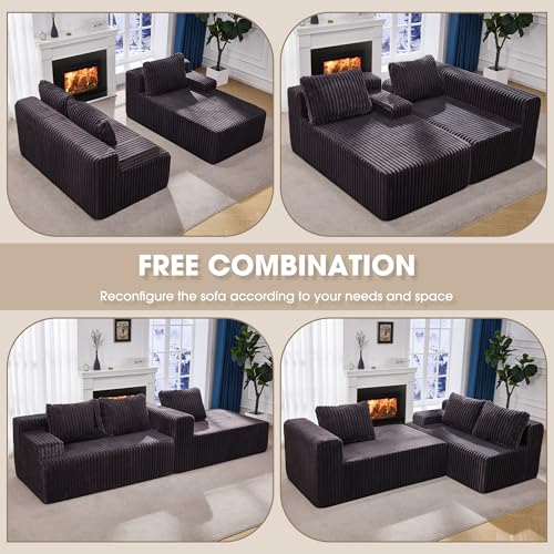 Boneless Couch L-Shape Cloud Couch Sofa for Living Room Furniture | 98" Right Facing Chaise Darkgrey,Memory Foam,Removable Cover,No Assemble,Chaise Lounge Indoor,Furniture for Apartment
