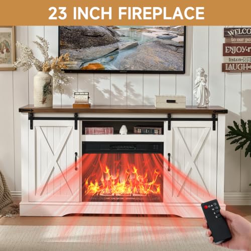 58" Fireplace TV Stand for TV up to 65 Inch with Farmhouse Tall Sliding Barn, view 4