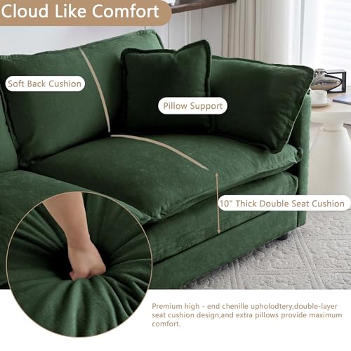 Sectional Sofa 3-Seater Modular Couch with Ottoman - Green L-Shaped 111.5" Deep Seat Living Room Furniture | Customizable Sizing