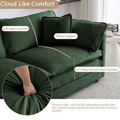 Sectional Sofa 3-Seater Modular Couch with Ottoman - Green L-Shaped 111.5" Deep Seat Living Room Furniture | Customizable Sizing