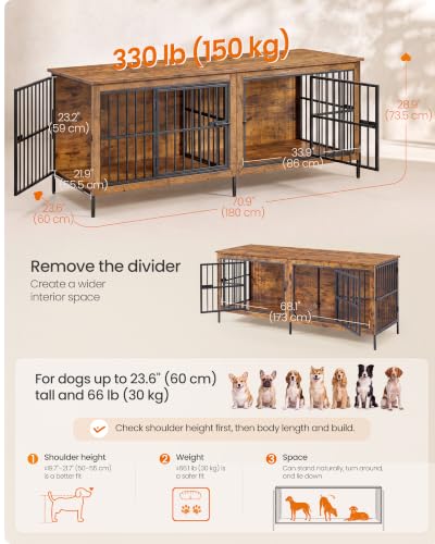 70.9" Dog Crate Furniture, Heavy Duty Double Dog Cage with Divider, view 7