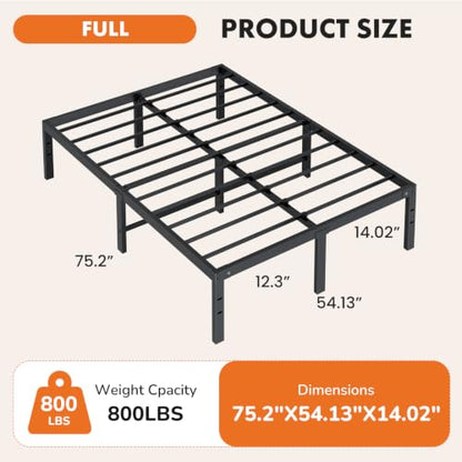 14 Inch Full Metal Bed Frame, Under Bed Storage, Black, view 3