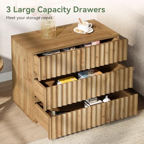 Oversized Solid Wood Nightstand with 3 Drawers, Farmhouse Bedside Table | Solid Wood; 3 Large Drawers; 31.5" Wide; Curved Profile Design