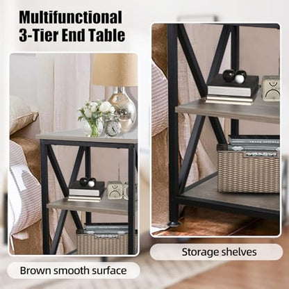 End Tables Living Room Set of 2, 16" D x 16" W x 24" H, Indoor End Tables Living Room with Storage Shelf, Square End Table Set of 2, X-Shaped Night Stands for Bedroom, Farmhouse Wood Side Tables