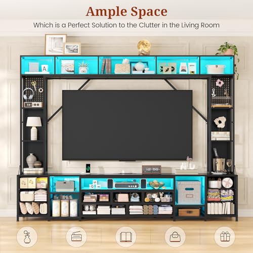 Large Entertainment Center with 11 Fabric Drawers & LED Lights, view 5