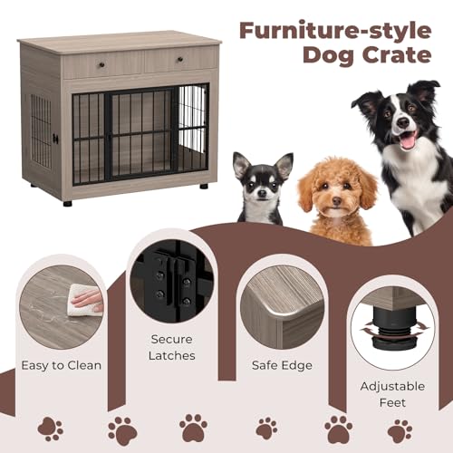 Dog Crate Furniture-Farmhouse Dog Kennel with Drawers, 40 Inch, view 6