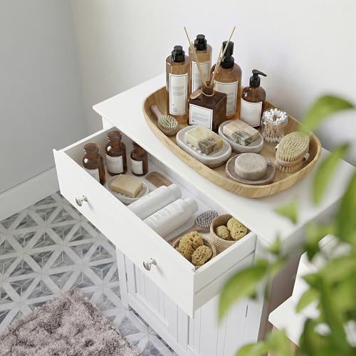 SONGMICS VASAGLE Free Standing Bathroom Cabinet with Drawer and Adjustable Shelf, Kitchen Cupboard, Wooden Entryway Storage Cabinet White, 23.6" L x 11.8" W x 31.5" H, UBBC61WT
