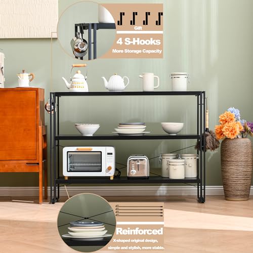 Bookshelf, 3-Tier Industrial Bookcase, Black Open Book Shelf, Freestanding Horizontal Bookshelves with Metal Frame