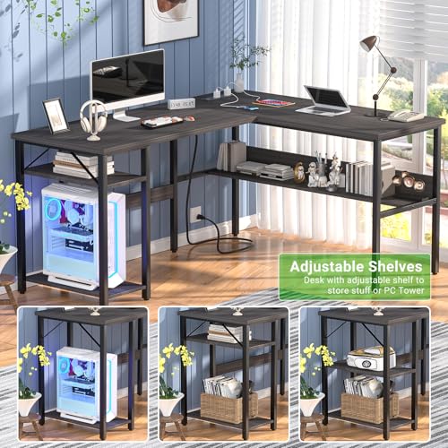 Reversible L Shaped Desk with Magic Power Outlets and USB Charging Ports, view 7
