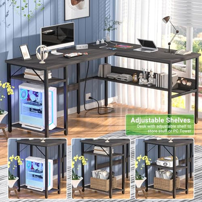 Reversible L Shaped Desk with Magic Power Outlets and USB Charging Ports, view 7