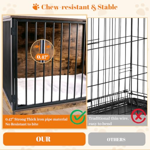 40" Dog Crate Furniture for Large Dogs, Rustic Brown, view 7