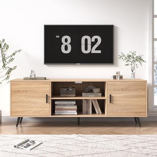 Mid Century Modern TV Stand, 70" for 75" TV, Wood with Storage, view 2